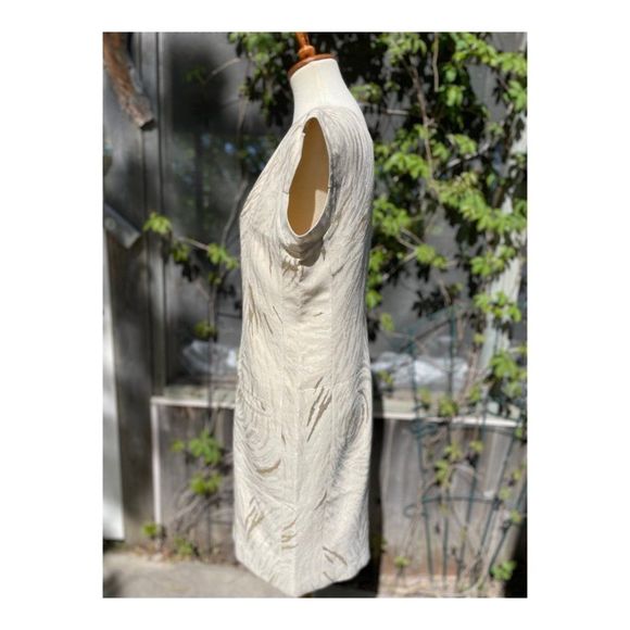 Vintage Lourdes Chavez Designer Shift Dress Ivory Gold Mother of Bride Cotton Sz - Picture 4 of 16
